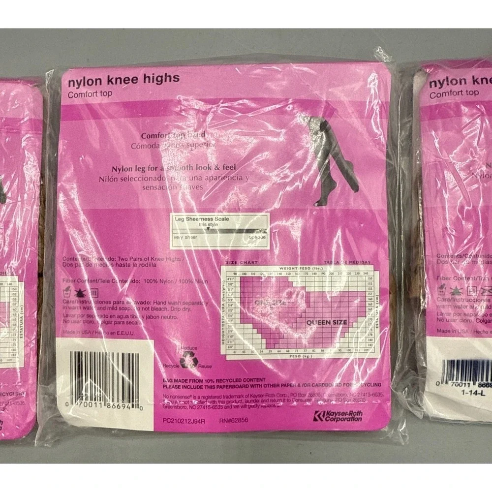 LOT OF 3 No Nonsense Nylon Knee Highs Comfort Top Size Q  NUDE Sheer Toe 6 Pairs